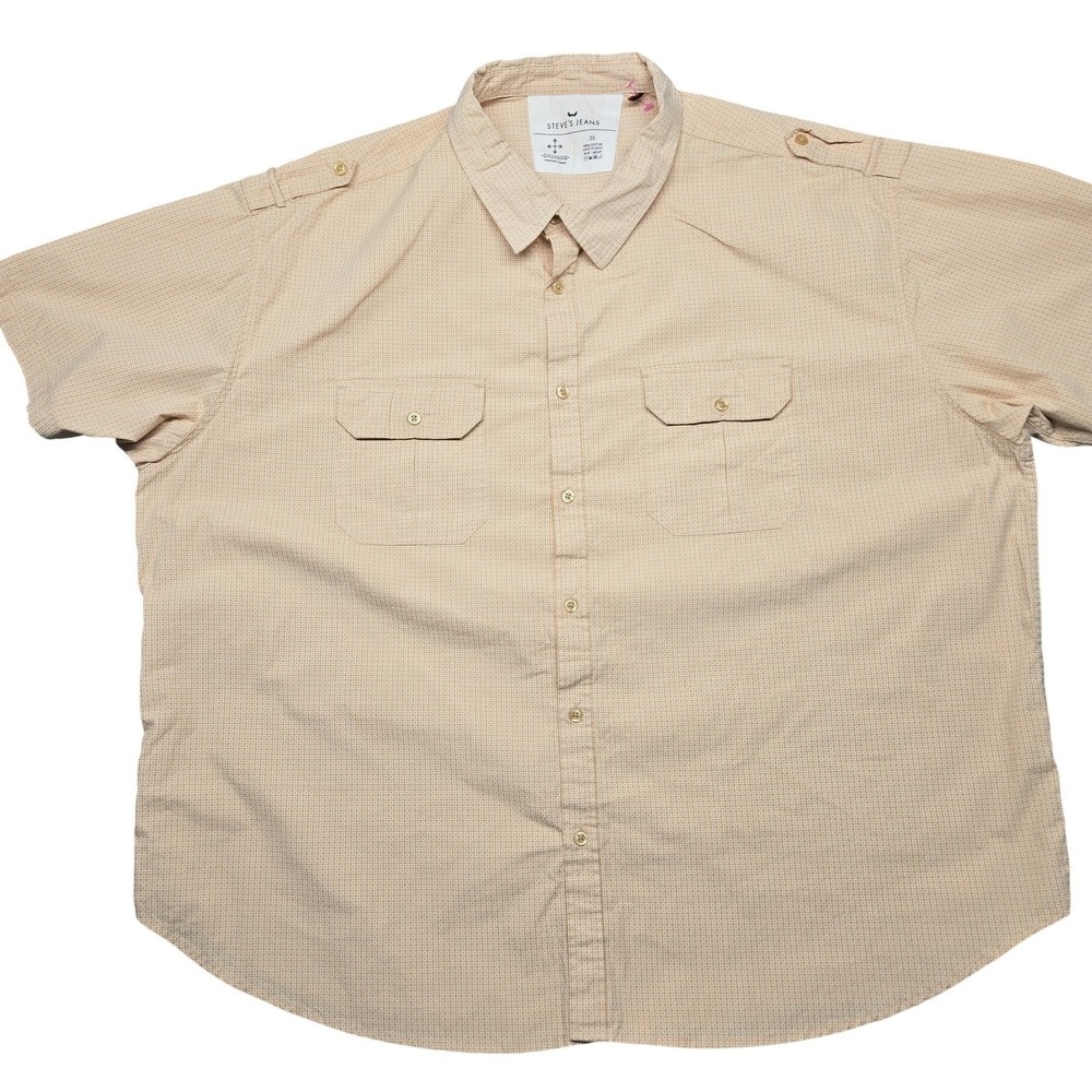 Steve's Jeans Shirt Mens 3XL Beige Geometric Short Sleeve Button Up Casual